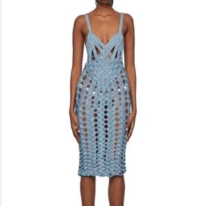 Isa Boulder Basketweave Blue Knit Rayon Cut Out Mini Dress
